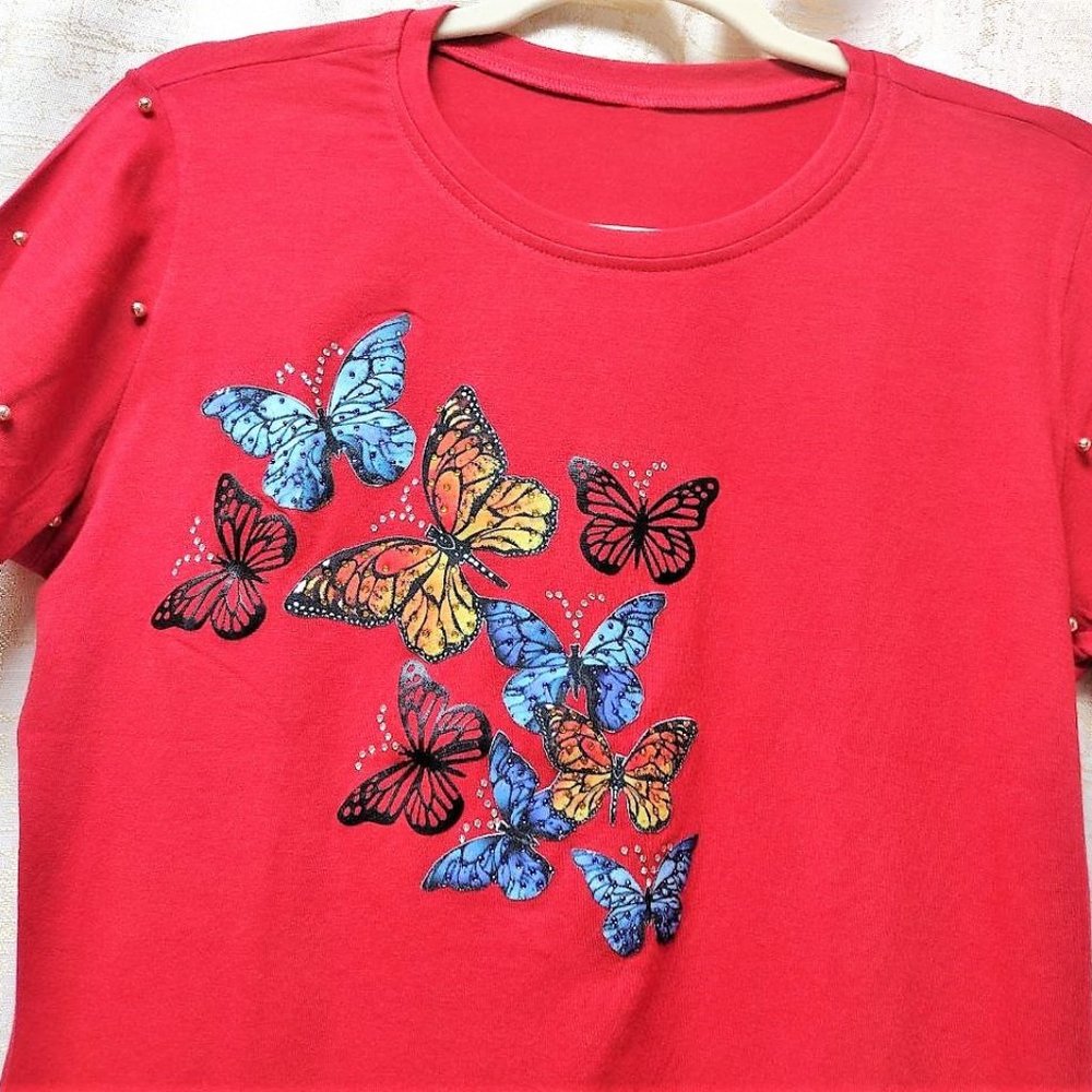 Butterflies, HANDMADE, Ladies Tee, Bling T-Shirt, Perfect Gift.
